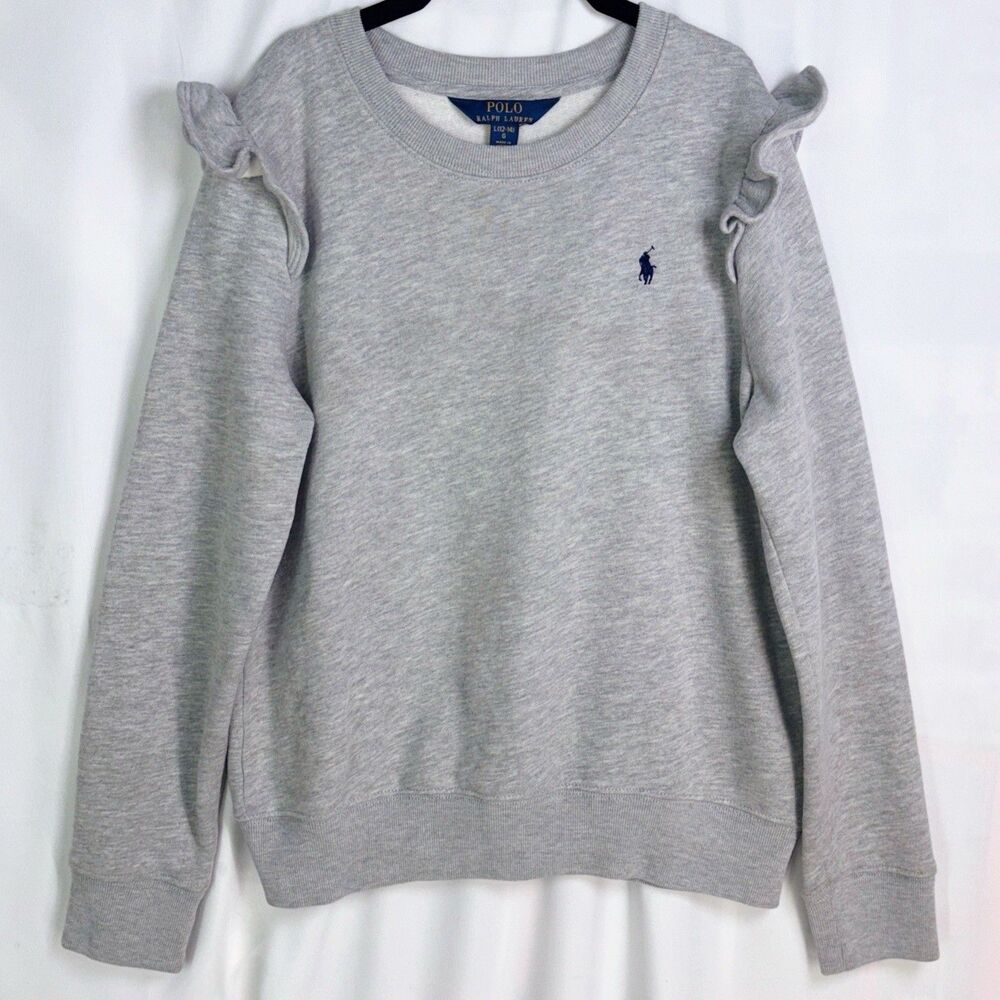 Polo Ralph Lauren Girls Large Sweatshirt Gray Fleece Ruffle @ Shoulder 36" Chest